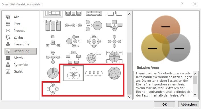 Venn-Diagramme in PowerPoint erstellen - 4 überzeugende Varianten! 6 Venn-Diagramm Optionen
