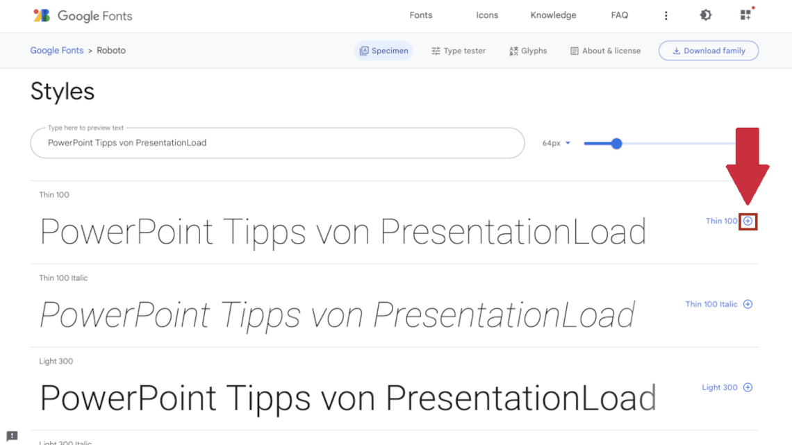 Schrift auf Google Fonts wählen für PowerPoint-Schriftart einbetten