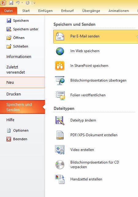 Exportoptionen in PowerPoint