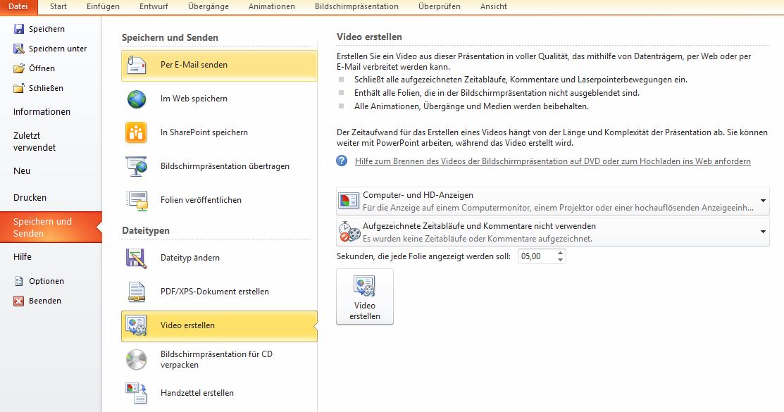 Dateiformate und Exportoptionen in PowerPoint – Teil 1 2 Option aus einer PPT-Präsentation ein Video zu erstellen