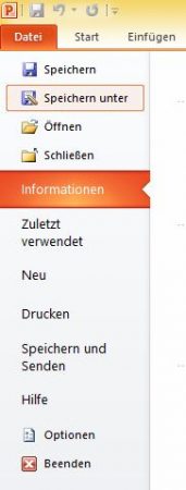 "Speichern Unter"-Option in PowerPoint