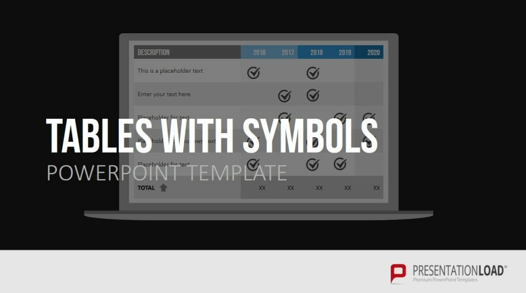 10 Arten von PowerPoint-Folien für überzeugende Präsentationen! 20 Tables with symbols PowerPoint-Folien Shop